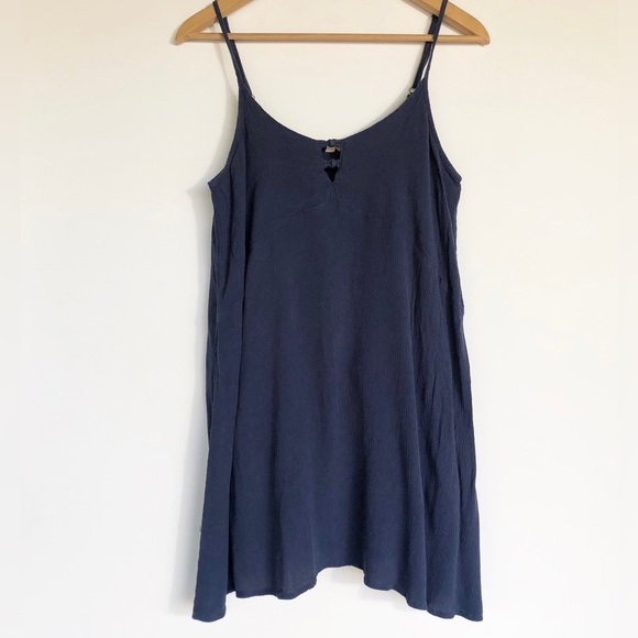 Roxy Full Bloom Sundress Sz M Navy Blue Crinkle Crepe Knit Strappy Summer Dress - Picture 2 of 12
